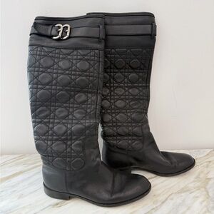 Christian Dior Black Quilted Knee-High Boots
